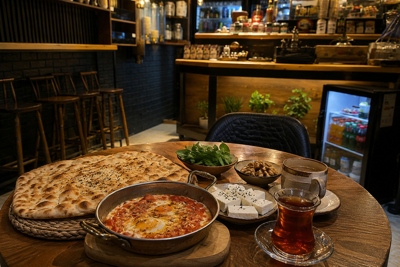صبحانه ایرانی با چای در فضای کافه رومی